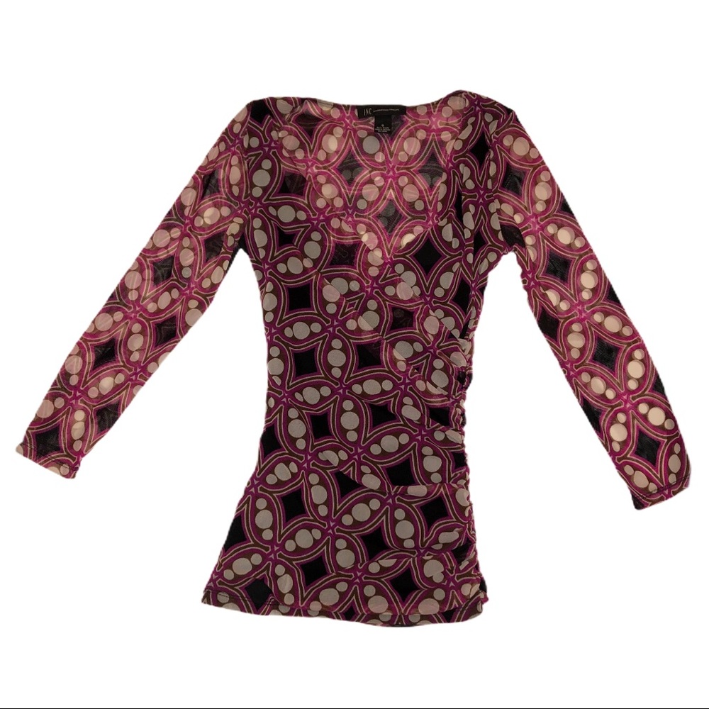 INC Patterned Multi Colored Wrap Shirt Size: Small